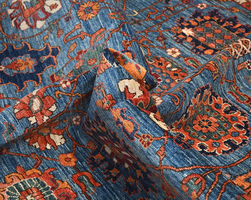 8x8 Blue Aryana Afghan Hand Knotted Square Veg Dye Wool Area Rug